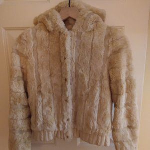 VINTAGE Juicy Couture Faux Fur Hooded Jacket Cream Size 14